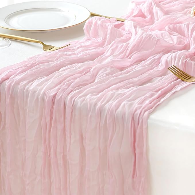 Sioloc 1 Pack Light Pink Cheesecloth Table Runner Fall Autumn Decor for 10ft(35" x120" ) Table Cloth for Tea Wedding Birthday Party Baby Bridal Shower Halloween Thanksgiving-Ruum Studio Home