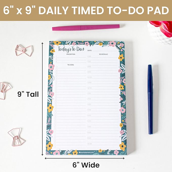 bloom daily planners Undated Daily Planner Notepad with Hourly Schedule for Appointments - Time Block To Do List Planning Pad - 80 Sheets - 6" x 9" - Garden Blooms-Ruum Studio Home
