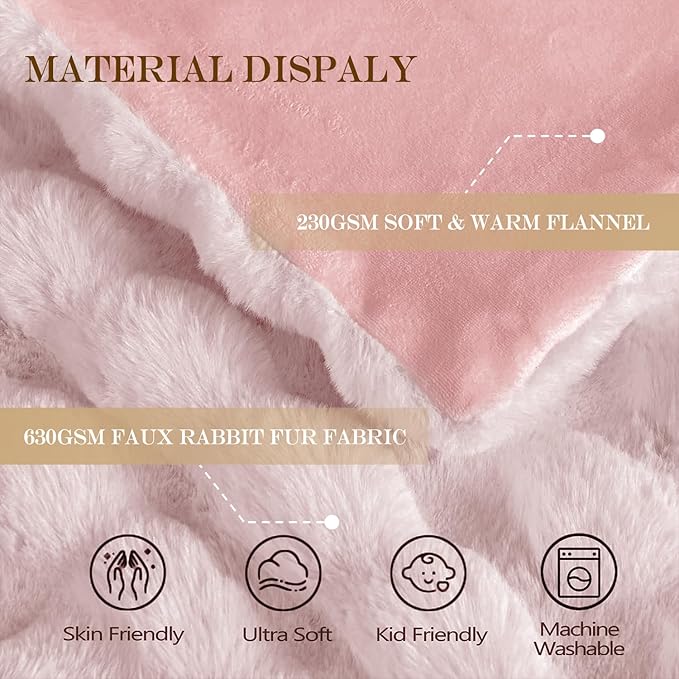 Latepis Pink Faux Fur King Blanket for Bed Bubble Cute Soft Warm Comforter Thick Furry Blanket for Sofa Bedroom Cozy Blankets for Women Gift Luxury Blankets for All Seasons 90''x108'', 860gsm-Ruum Studio Home