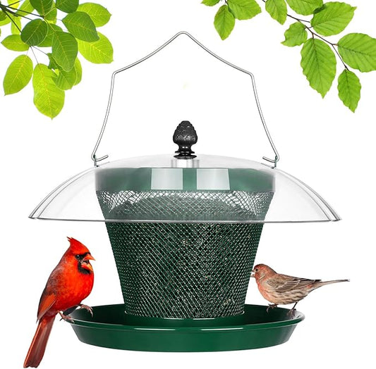 Veehoo Bird Feeders for Outdoors Hanging-Cardinal Bird Feeder with Weatherproof Dome, Wild Meta Finch Feeder for Outside 2.5 lbs Sunflower Seed Capacity, Green-Ruum Studio Home