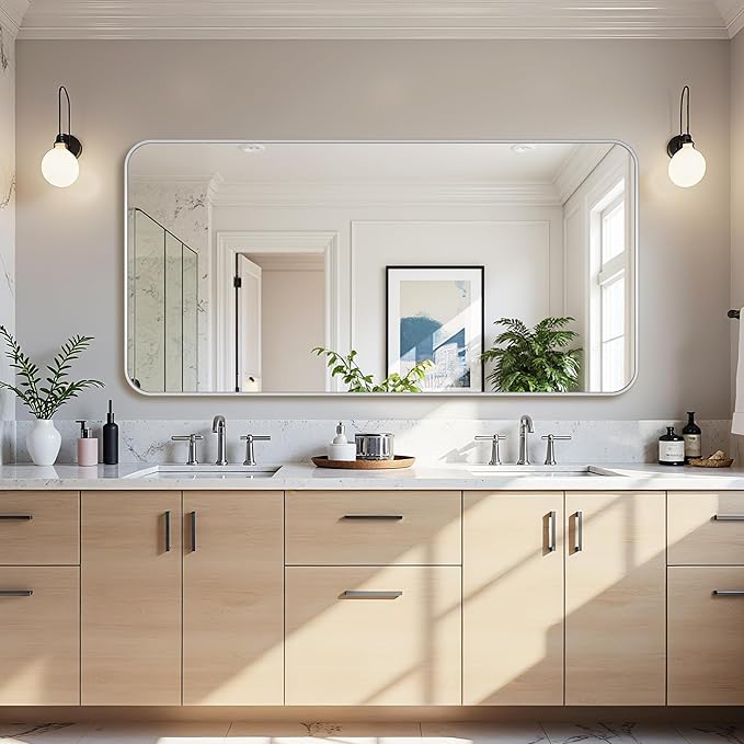 Bathroom Mirror 60" x 30", Large Rectangle Wall Mirror, Silver Metal Frame Wall Mounted Mirrors for Bathroom, Vanity, Bedroom, Entryway Decor(Horizontal/Vertical)-Ruum Studio Home