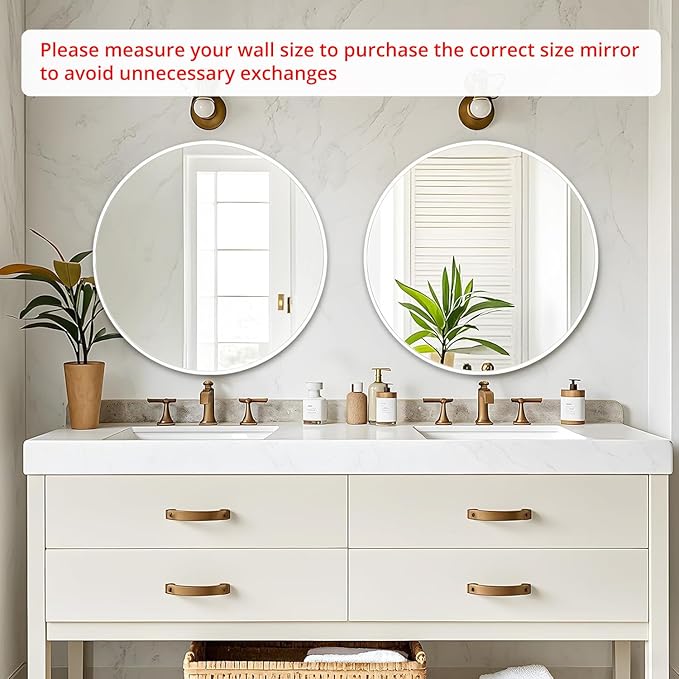 Fabuday White Circle Mirror for Wall 24 inch - Round Mirror for Bathroom, Entryway, Living Room, Hallway, Vanity Decor, Big Matte Metal Frame Mirrors-Ruum Studio Home