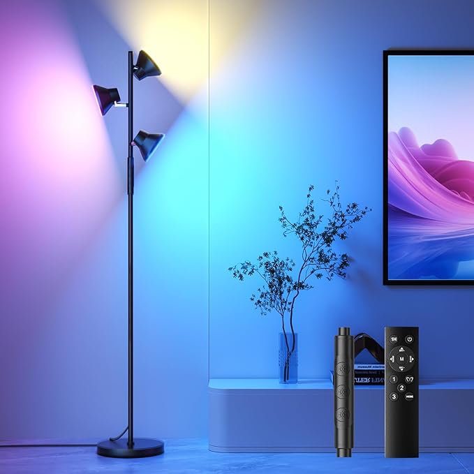 RGBCW Floor Lamp, 36W Bright Color Changing Lamp, Modern Stepless Dimmable LED RGB Floor Lamp with Remote & Touch Control, Standing Lamp for Living Room, Game Room, Bedroom-Ruum Studio Home