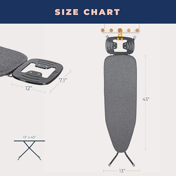 Ironing Board with Iron Rest, Iron Board with 3 Layers Extra Thick Cover, Compact and Space Saver Foldable Ironing Board, Adjustable Height, Easy Storage with Smart Hanger and Lightweight Design-Ruum Studio Home