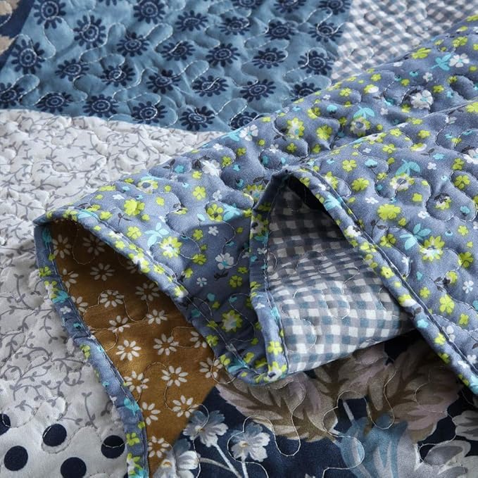 NEWLAKE Quilt Bedspread Sets-Checkered Floral Reversible Coverlet Set,Queen Size-Ruum Studio Home