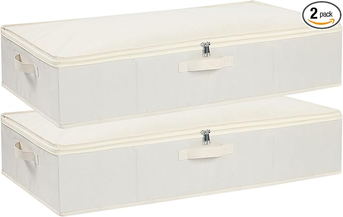 Underbed Storage Box, Clothes Organizer With Sturdy Structure and Reinforced Handles for Blanket, Sheets, Pillows, Towels, Shoes, Beige, 2 Pack, 31.5 x 15.7 x 5.9 Inch-Ruum Studio Home