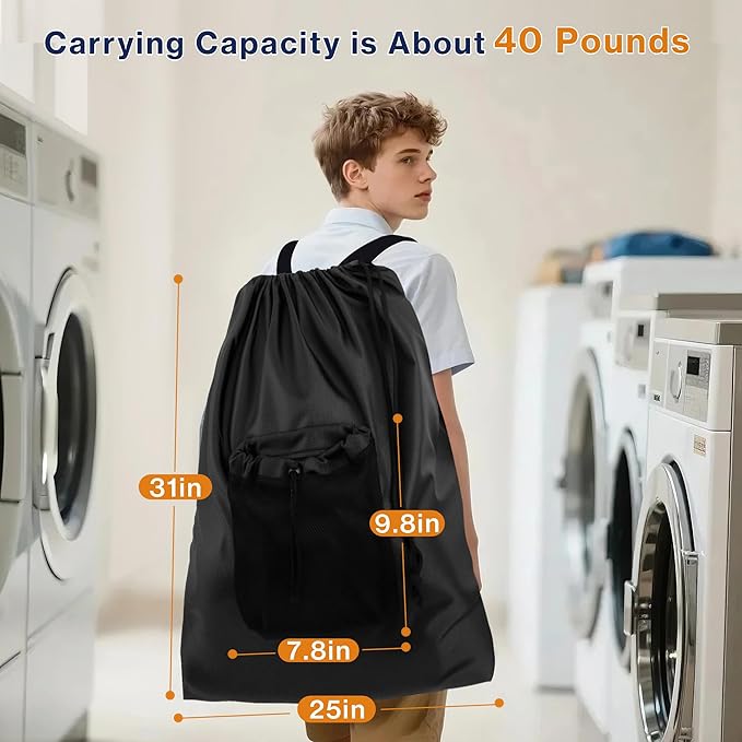 2-Pack Backpack Laundry Bags, Heavy Duty Laundry Bag Backpacks with Adjustable Shoulder Straps, Door Hanging Washing Bag, Laundry Hamper Lining for College Dorm, Travel, Laundromat-Ruum Studio Home