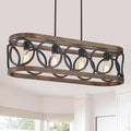 XINGQI Rectangular Linear Kitchen Island Chandeliers Over Table 32.7" Black Pendant Lighting Fixtures Farmhouse 4-Light for Dining Room Bar Office Coffee Shop, Black Wood Grain-Ruum Studio Home