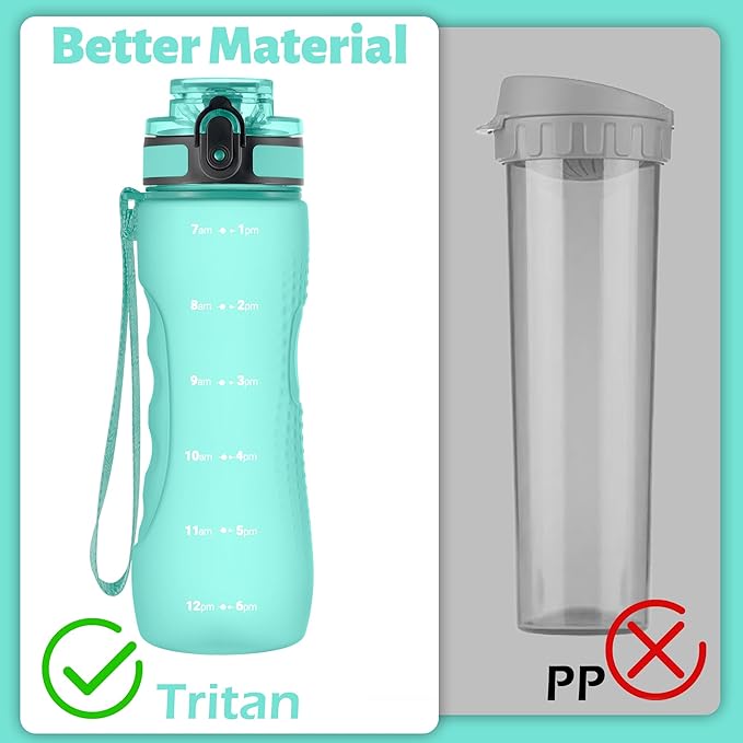 OLDLEY 25 oz Water Bottle, Motivational Water Bottle with Time Marker, Sports Water Bottle With Strap, Leakproof & BPA Free Large Water Bottles for School, Gym, Travel, Outdoor, Tritan,Green-Ruum Studio Home