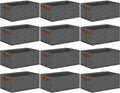 GhvyenntteS Small Fabric Storage Bins 12 Pack, 11.8" x 7.87" x 5.11" Storage Basket with Leather Handles, Closet Storage Bins for Shelves, Storage Baskets for Shelves, DVD Storage (Grey)-Ruum Studio Home