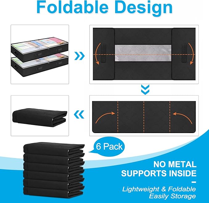 Budding Joy 90L Under Bed Storage Containers, Closet Organizers and Storage Bins, Foldable Underbed Storage Bags for Blankets, Towels, Comforter, Sweaters, Pillows, Linen Sheets, Wrapping Paper，Black-Ruum Studio Home