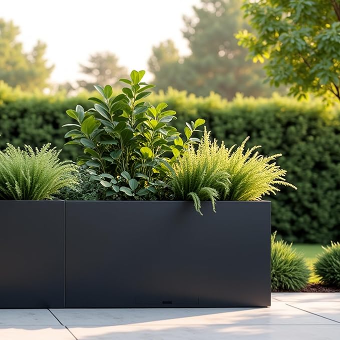 KOL Galvanized Steel Rectangular Planter Box, (16''H.x12''W.x36''L) Large Planters for Indoor Outdoor Plants,Black Powder Coated Metal Planter, Heavy Duty Modern Flower Pot, Commercial & Residential-Ruum Studio Home