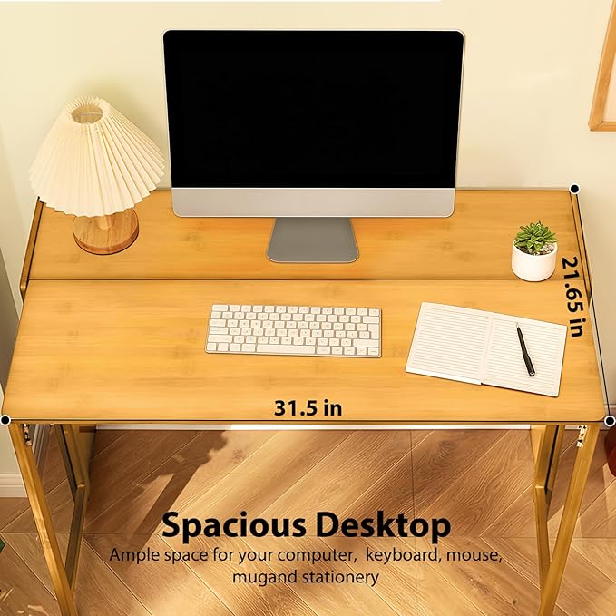 31.5" Bamboo Folding Desk,Space-Saving Computer Desk for Small Spaces, Foldable Study Table for Bedroom, Home Office, Dorm, Apartment（Natural）-Ruum Studio Home