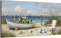 amatop Oversized Coastal Canvas Wall Art – Nautical Seaside Landscape Floral Boat on Sandy Beach Ocean Seabirds Horizontal Decor Large Wildflower Nature Artwork for Living Room Bedroom Office 58×29 Inch-Ruum Studio Home