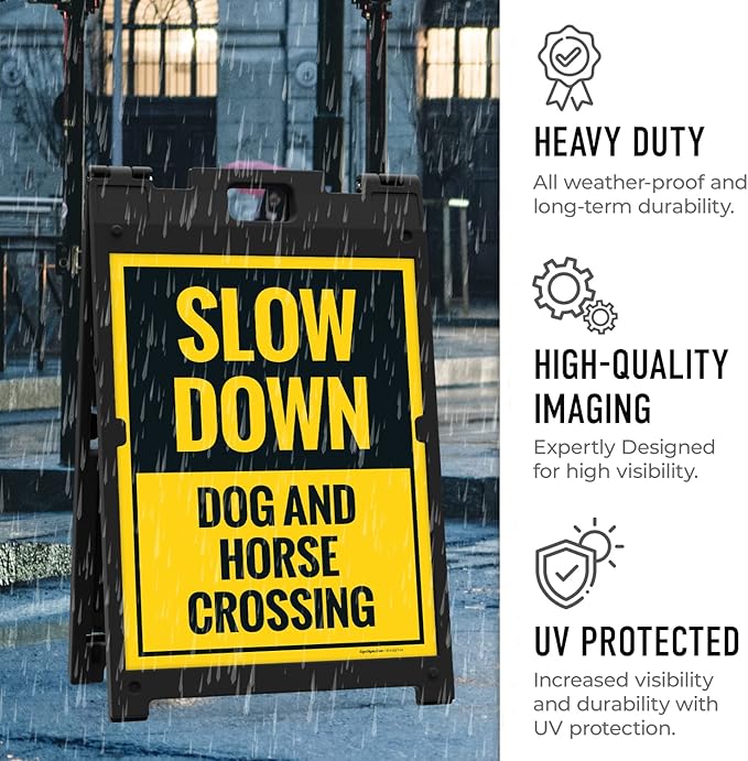 Slow Down Dog and Horse Crossing Sidewalk Sign Kit, 18x24 Inches, with A Frame Stand, Made in USA-Ruum Studio Home