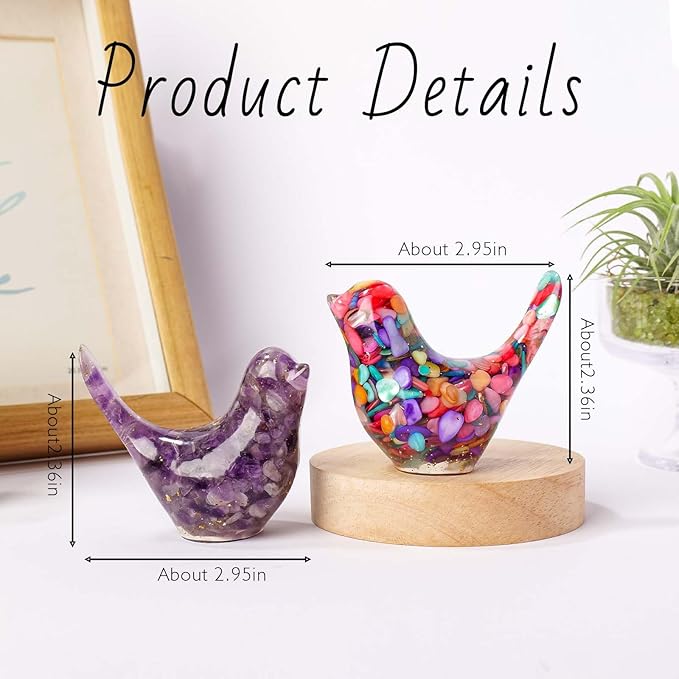 Crystal Bird Figurines, Resin Animal Statues, Miniature Decorative Gravel Birds, Home Decor (2PCS-Purple+Colorful)-Ruum Studio Home