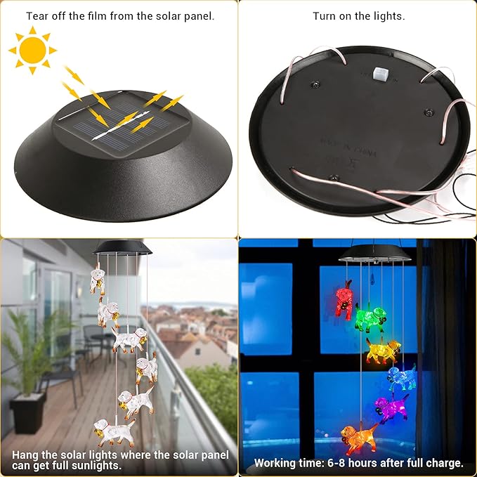 Toodour Solar Wind Chime, Color Changing Wind Chimes Dog, LED Decorative Mobile, Gifts for Mom Grandma, Waterproof Outdoor Decorative Lights for Garden, Patio, Yard, Window Outdoor Decor-Ruum Studio Home