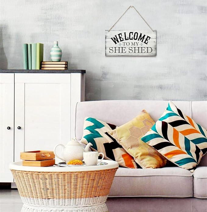 Welcome To My She Shed Decor Sign, Printed Wood Wall Art Sign, Funny Bar Signs for She Shed Room Decor, Hanging Wood Sign Home Decorative, Rustic Farmhouse Welcome Wood Sign Decor Wall Art 12x6 in-Ruum Studio Home