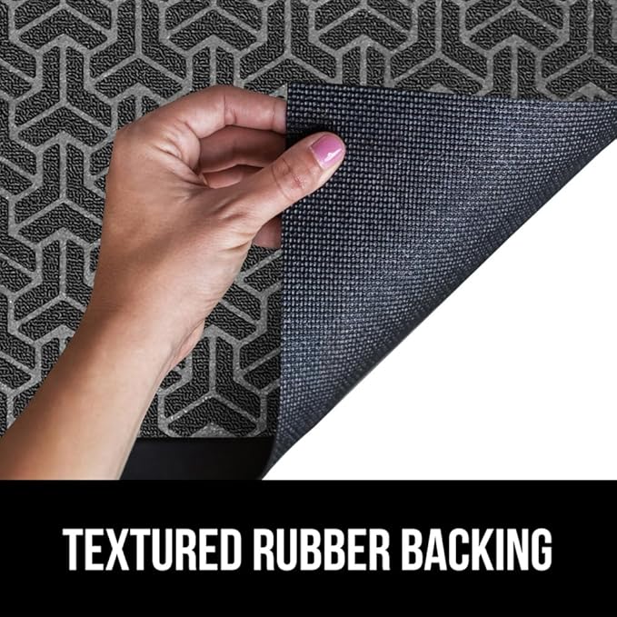 GORILLA GRIP 100% Waterproof All-Season WeatherMax Doormat, US Designed Natural Rubber, Stain and Fade Resistant, Low Profile Indoor Outdoor Door Mats, Easy Clean Patio Mat, 17x29, Slate Geometric-Ruum Studio Home