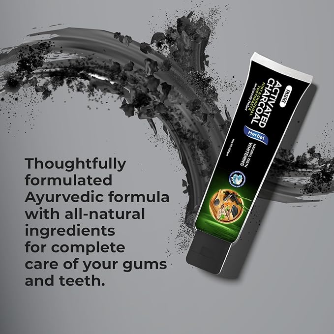 Jagat Activated Charcoal Toothpaste, Teeth Whitening Mint Flavor Toothpaste, Fluoride Free Natural, Removes Plaque, No Artificial Colors, BPA Free, Gum Cure, Vegan - Pack of 3 (4.4 OZ X 3 Tubes)-Ruum Studio Home