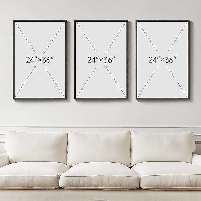 Large Framed Navy Blue and Grey Abstract Wall Art for Living Room, 3 Piece Modern Canvas Prints Paintings Artwork for Walls, Minimalist Abstract Pictures Wall Decor for Hallway Office Bedroom 24x36 In-Ruum Studio Home