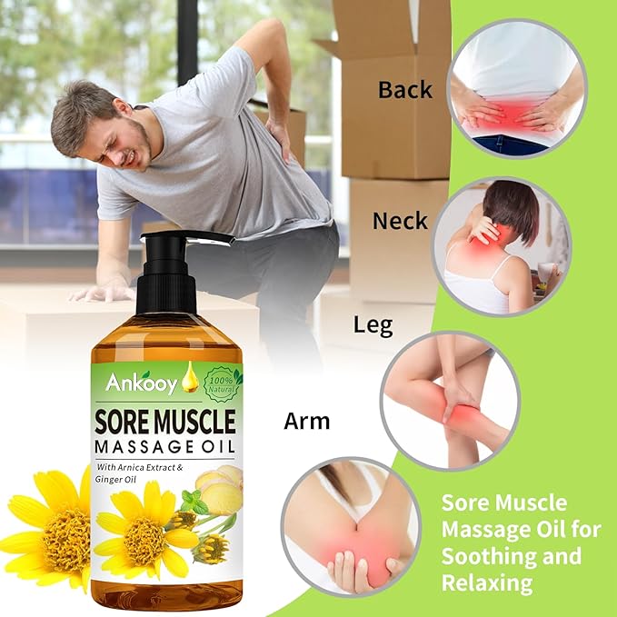 3 Pack Massage Oil for Massage Therapy,Sore Muscle Arnica Oil & Relaxing Lavender Oil & Ginger Oil Lymphatic Drainage & Massage Ball,Lymphatic Drainage Massager Body Oil,Massage Kit Gifts for Women-Ruum Studio Home