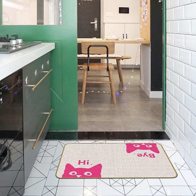 Mingnei Hi Bye Cat Welcome Doormat Door Mat for Home Kitchen Entrance,Cat Door Mat,Funny Black Lover Floor Mats for House Front Indoor Inside Outdoor Outside Entryway Rug 30x17 Welcome Mat (Color-3)-Ruum Studio Home