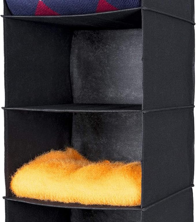 MAX Houser 6 Tier Shelf Hanging Closet Organizer, Closet Hanging Shelf with 2 Sturdy Hooks for Storage, 2 Pack, Foldable (Black)-Ruum Studio Home