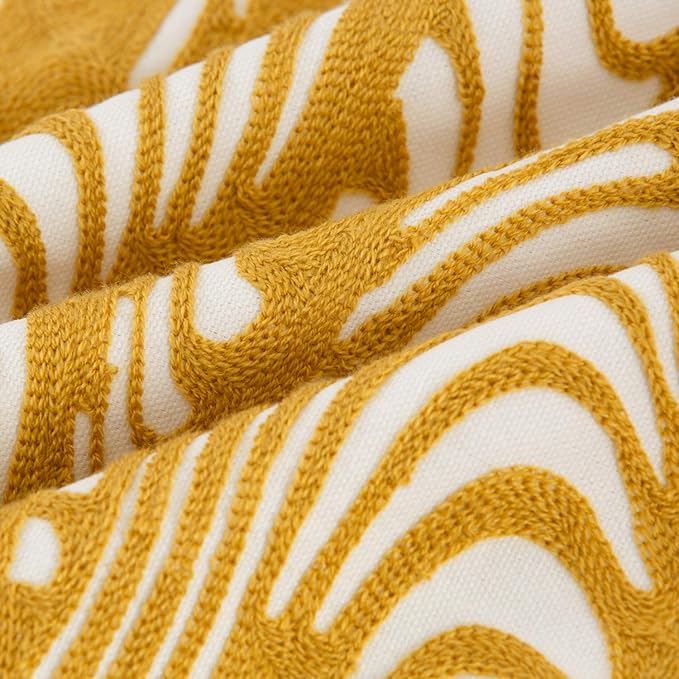 HWY 50 Yellow Decorative Throw Pillow Covers 18x18 Inch (1 Piece), Embroidered Cotton Farmhouse Cushion Cover Pillow Case for Sofa Couch Living Room Bed, Texture-Ruum Studio Home