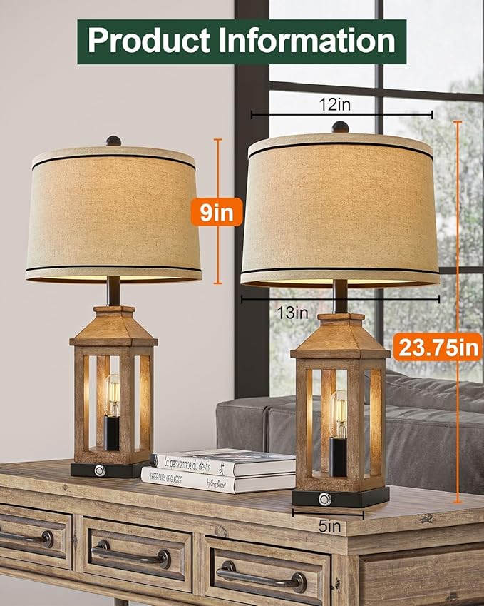 23.75" Farmhouse Dual USB Charging Ports 3-Way Dimmable Touch Control Table Lamp with Nightlight Vintage Modern Lamps for Living Room Bedroom-Ruum Studio Home