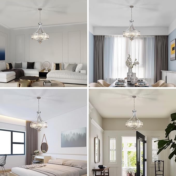 Modern Chrome Crystal Chandelier, 20 Inch Large Ceiling Pendant Light Fixture with 50'' Adjustable Hanging Chain, 5-Light Farmhouse Chandelier for Dining Room, Living Room, Bedroom, Entryway-Ruum Studio Home