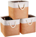 i BKGOO 3Pack Large Foldable Storage Bins，Collapsible Sturdy Cationic Fabric Organizing Storage Basket Cube with Cotton Handles for Home Office Shelf Clothes Toys Beige-Orange 13×13×13 inch-Ruum Studio Home