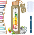 Aqulea Glass Water Bottles with Silicone Sleeve - BPA Free Reusable Wide Mouth Glass Motivational Water Bottles with Fruit Infuser – Leak Proof Borosilicate Water Bottle with Time Marker-Ruum Studio Home
