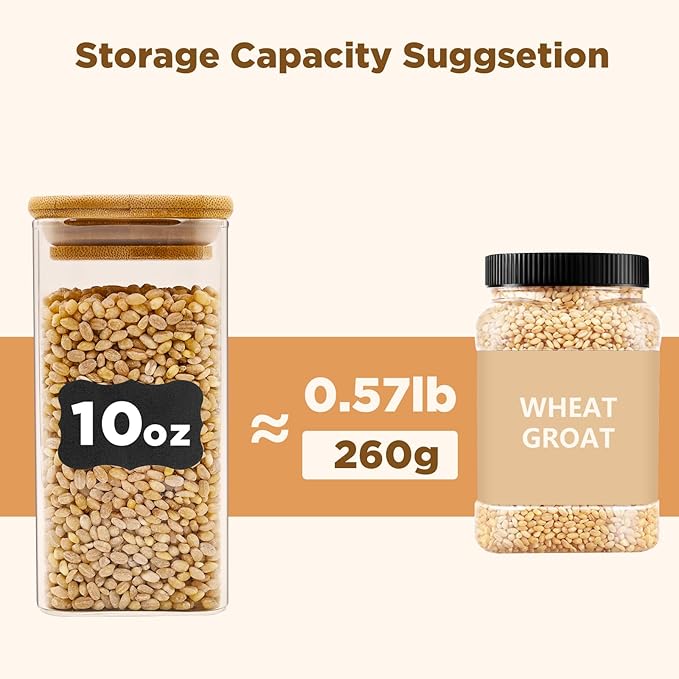 Glass Food Storage Jars Square 10oz, 12 Pack Glass Jars With Bamboo Lids, Kitchen Storage Containers For Spice, Candy, Cookie, Storage For Pantry Organizers-Ruum Studio Home