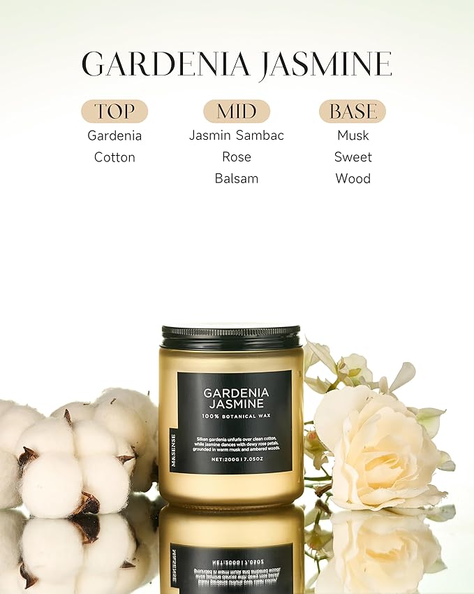 M&SENSE Gardenia Jasmine Scented Candle, 50 Hours Slow Burning Clean Non Toxic 7.05oz 2 Wicks Highly Scented Aromatherapy Candle for Housewarming Gifts, Long Lasting Fragrance for Bath & Office-Ruum Studio Home