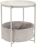 Amazon Basics Round Storage End Table, Side Table with Cloth Basket, White/Heather Gray, 17.7"L x 17.7"W x 18.9"H-Ruum Studio Home