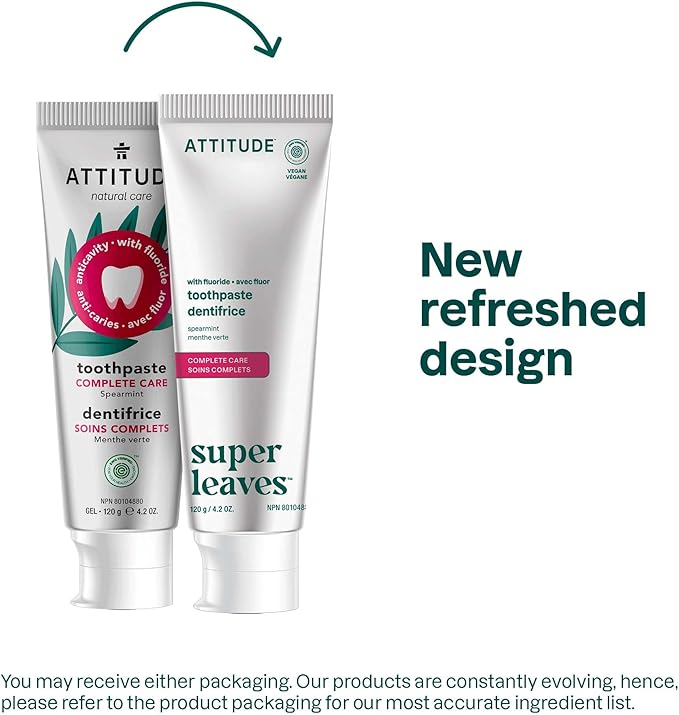 ATTITUDE Complete Care Toothpaste with Fluoride, Spearmint Flavor, Vegan & Cruelty-Free, Sugar-Free, Plant & Mineral-Based Ingredients, Clean Oral Care, 4.2 Oz-Ruum Studio Home