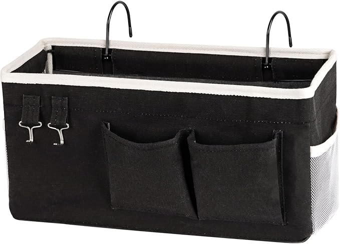 Bedside Storage Caddy/Bedside Hanging Storage Bag for Headboards Bunk Beds Dorm Rooms Book Phone Magazine Holder (Black)-Ruum Studio Home