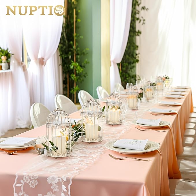 NUPTIO Decorative Bird Cage Lantern: 2 Set of 10 inch Tall Rustic White Birdcage Lanterns Centerpiece Vintage Decorating Metal Pillar Candle Holder for Christmas Bridal Shower Party Decor-Ruum Studio Home