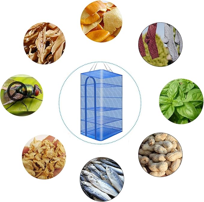 Hwayslon Hanging Drying Net Foldable Drying Rack Net Dryer 19.7"x19.7"x37.4" 6 Layer Folding Fish Mesh Collapsible Dry Net with Zippers for Fish Vegetables Drying Seeds Fruit Herb-Ruum Studio Home