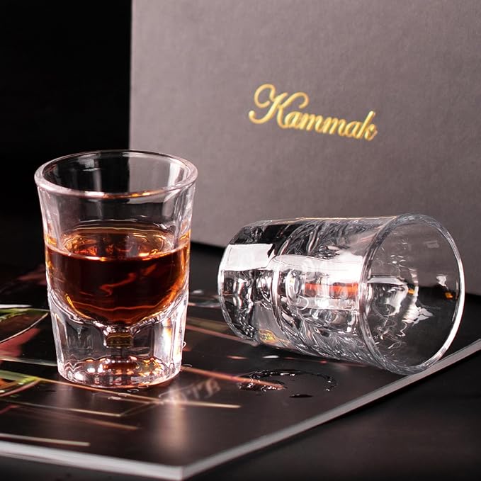 KAMMAK 2 Pack Shot Glasses Bulk 2.5oz Cool Shot Glasses with Heavy Base for Whiskey, Vodka in Bar And Party Gifts for Men, Whisky Lovers, Wedding, Anniversary, Birthday-Ruum Studio Home