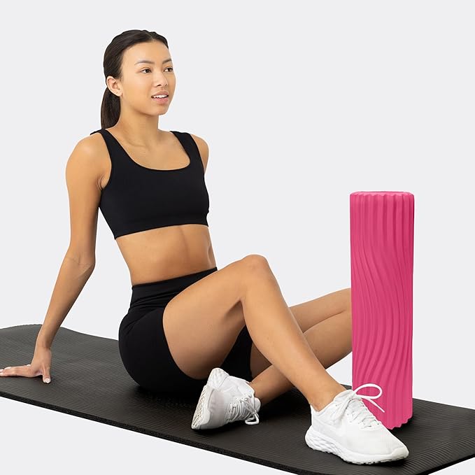 Oceanfoam Tidal Roller - Hot Pink - Muscle Massage Foam Roller for Back Pain & Stretching - Firm and Ergonomic Wide Wave Textured - Yoga, Athletics, & Wellness - Full Size, 20" x 5"-Ruum Studio Home