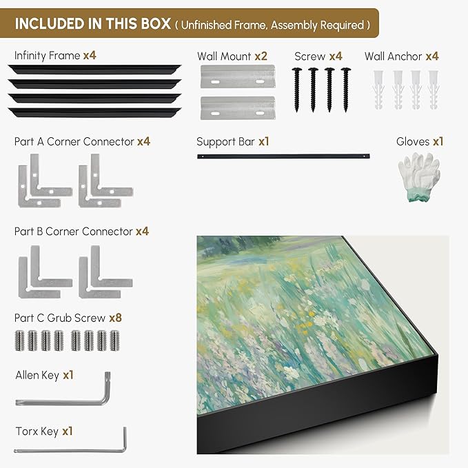 SIGNWIN 24"x46" Extra Large Framed Wall Art Wildflower Meadow Landscape Soft Pastel Nature Illustration for Home Living Room Bedroom Decor (Frame Assembly Required)-Ruum Studio Home