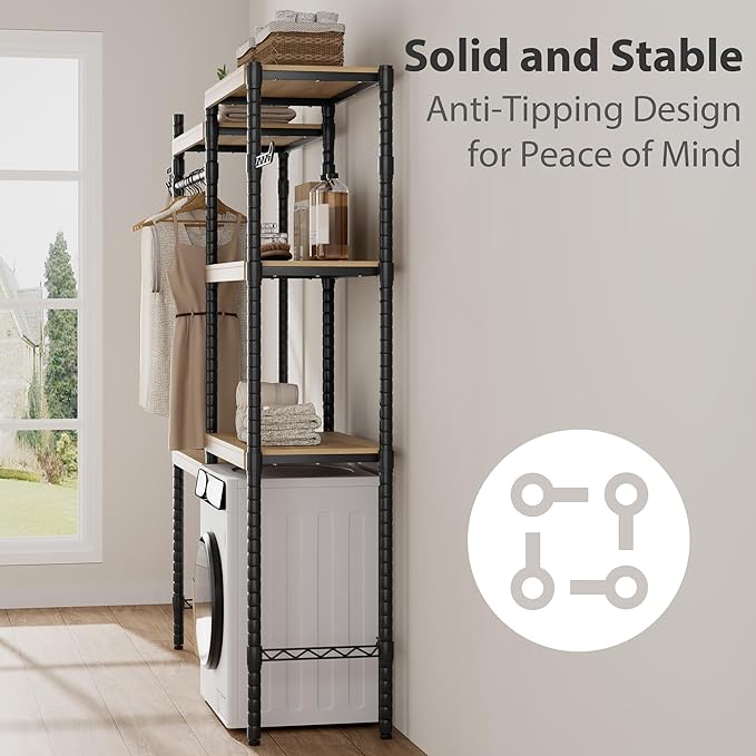 Double Row Over Washer and Dryer Storage Shelves, Laundry Room Organization and Storage, Heavy Duty Laundry Room Shelves, with Adjustable Height, 5-Tier-Ruum Studio Home