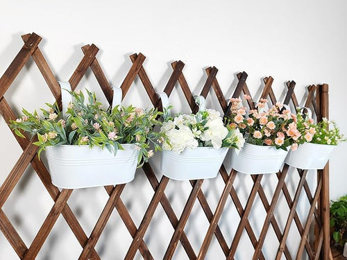10" Hanging Flower Pots, Pack of 8 White Metal Outdoor Patio Balcony Planter, Railing Planters Fence Pot with Detachable Hook & Drainage Hole for Small Plants (White, 8Pcs)-Ruum Studio Home