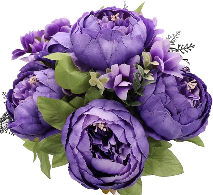 Duovlo Artificial Peony Silk Flowers Fake Flowers Vintage Wedding Home Decoration,Pack of 1 (Medium Purple)-Ruum Studio Home