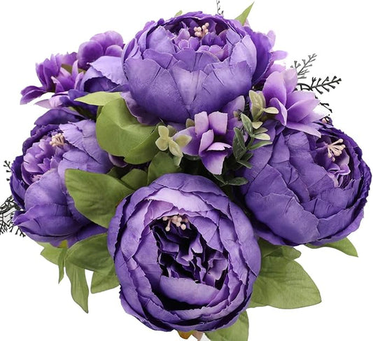 Duovlo Artificial Peony Silk Flowers Fake Flowers Vintage Wedding Home Decoration,Pack of 1 (Medium Purple)-Ruum Studio Home