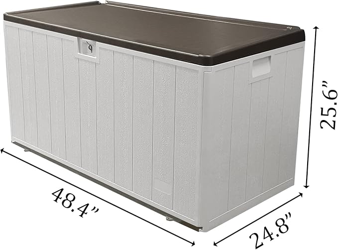 110 Gallon Pro Outdoor Storage Box Waterproof Lockable Deck Box Large, Patio Storage Bin for Pool Accessories Cushion Furniture, Garden Tools, UV-Resistant Outside Delivery, Grayish Brown-Ruum Studio Home