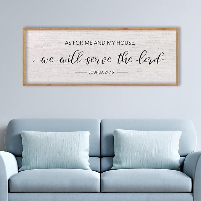 LuZhiQiang As For Me And My House We Will Serve The Lord Wall Decor Sign 40"X15" Bible Verse Religious Scripture Wall Art (Wood)-Ruum Studio Home
