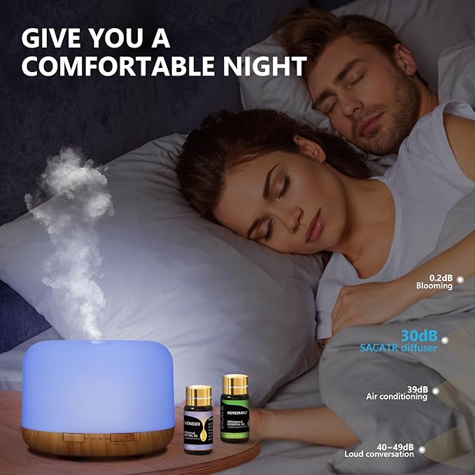 SACATR Essential Oil Diffusers for Home with 36 Oil Diffuser Sets, 500ml Aroma Diffuser for Essential Oils Large Room, Ultrasonic Cool Mist Diffuser Auto Shut-Off 4 Timers 15 Colors (36x5mL)-Ruum Studio Home